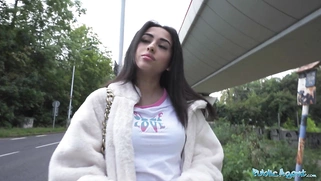 petite British Brunette Sucks and Fucks after Nearly Getting Run Over by a Runaway Taxi