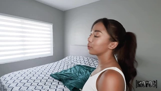 Ebony Malina Melendez is sucking white cock in POV