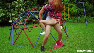 Ava Parker rides Jmac's hard cock in the park