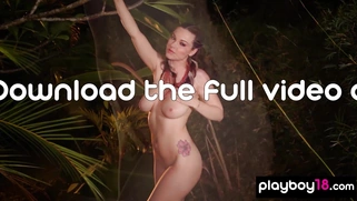 Teen shows her tits in triopical forest