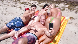 Candice Dare gets ass and legs smeared with sun block