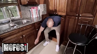 Tiny blonde Maddy Winters gets served cock in the kitchen