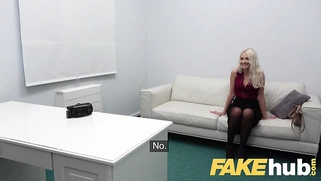Hot blonde Helen Möller in sexy casting fucks on the couch