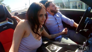 Melody Foxx is jerking and sucking Peter Green's cock in the car