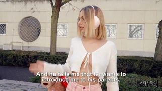 Lya Missy in glasses gives blowjob outdoors