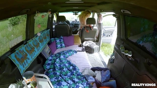 Gina Varney rides hard cock in the van