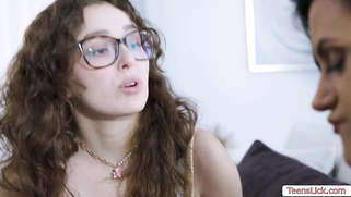 Beautiful stepdaughter sits on stepmoms face