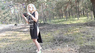 Blonde Babe Masturbates in Forest