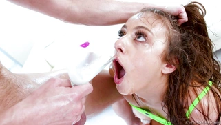 Gia Derza gets her mouth filled with goo fucked by the big boner