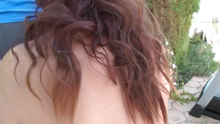 Karmen Karma drools into a glass while gagging on Mike's dork