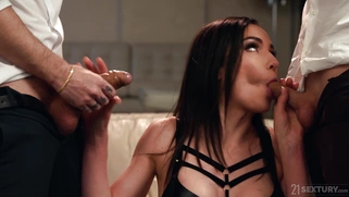 Nataly Gold is sucking Raul Costa and Josh Jo's cocks