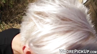 Outdoor sex with street babe with really short white hair