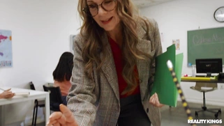 Mandy Muse is sucking cock in the classroom