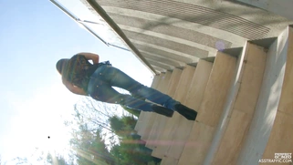 Anita Bellini slides out of her tight jeans outdoors