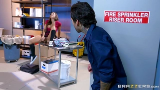 Grizzled custodian finds Abigail Mac rubbing her pussy