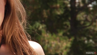Lena Paul shows her nice big natural boobs outdoor