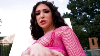 Jane Wilde is fucking her ass with huge black dildo poolside