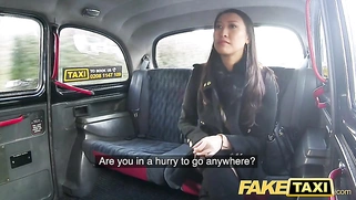 Fake Taxi Grumpy French Asian beauty tries a big euro dick on the side of the road