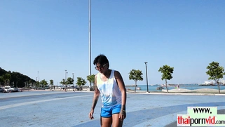 Thai skater teen relaxing on a big cock
