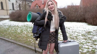 Blonde Micky Muffin is getting picked up outdoors