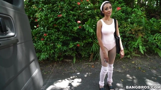 Ariana Aimes shows her tits on the street for money