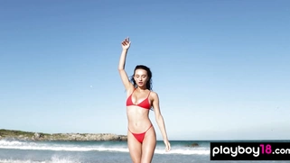 Ukrainian babe stripping at the beach