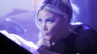 Blonde Jessa Rhodes is sucking cock and licking balls