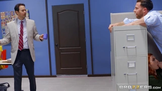 Lacy Lennon is sucking Seth Gamble's cock in the office