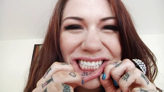 Tattooed bitch Karmen Karma rocks a sequined bikini that showcases her curves