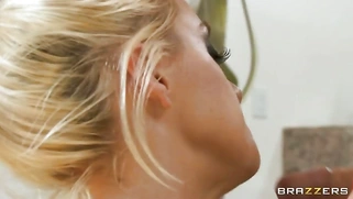 Hot blonde girl Tia McKenzie working orally on the meat pipe of Keiran