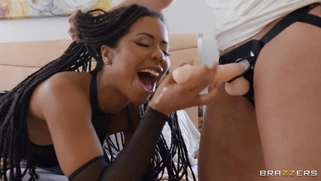 Kira Noir gets her throat fucked by Alura Jenson with strap-on