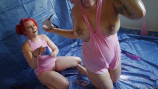 Tori Avano and Proxy Paige squirt colored enema fluid out of their asses