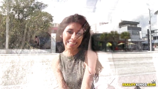 Young mexican teen Angel Del Ray giving interview outdoor