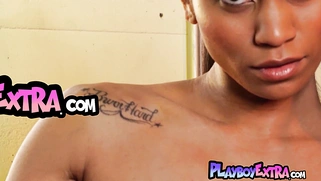 Nude ebony teen warmed up her tight body
