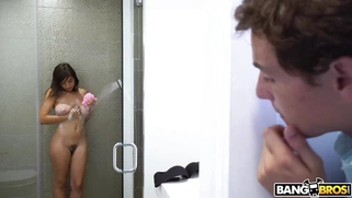 Tyler spying on Ella Knox taking the shower