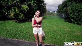 Mae Milano is getting picked up outdoors