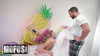 Skinny teen with small tits Emma Hix gets dominated by a big cock