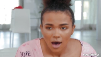 Ebony Alina Ali rides the hard white cock