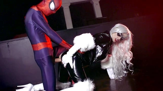 Mila Milan as Black Cat getting doggystyled by a big-dicked Spidey