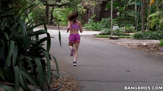 Busty angel Molly Jane working out outdoor