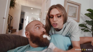 Kenzie Love in glasses gives blowjob to Xander Corvus