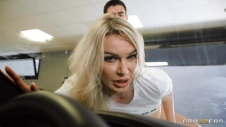 Amber Jayne leaned on the car and got her pussy drilled