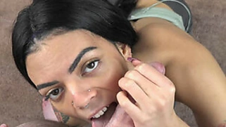 Latina coed Milly Minx is giving Logan a POV blowjob