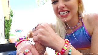 Chloe Couture guzzles the cock and licks balls
