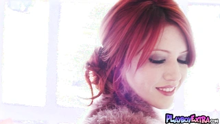Red teen introduces her sweet pale pussy