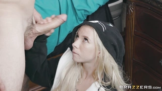 Blonde teen Kenzie Reeves is sucking Jmac's big prick
