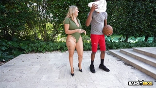 Abby Rose and Kaby Snow are playing strip horse outdoors