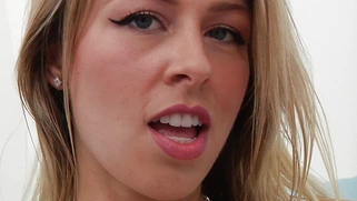 Blonde Zoey Monroe shows off her shaved pussy