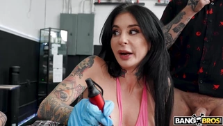 Joanna Angel is sucking Logan Xander next to his [censored] GF