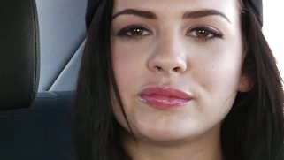 Keisha Grey squeezing her big natural tits on the backseat